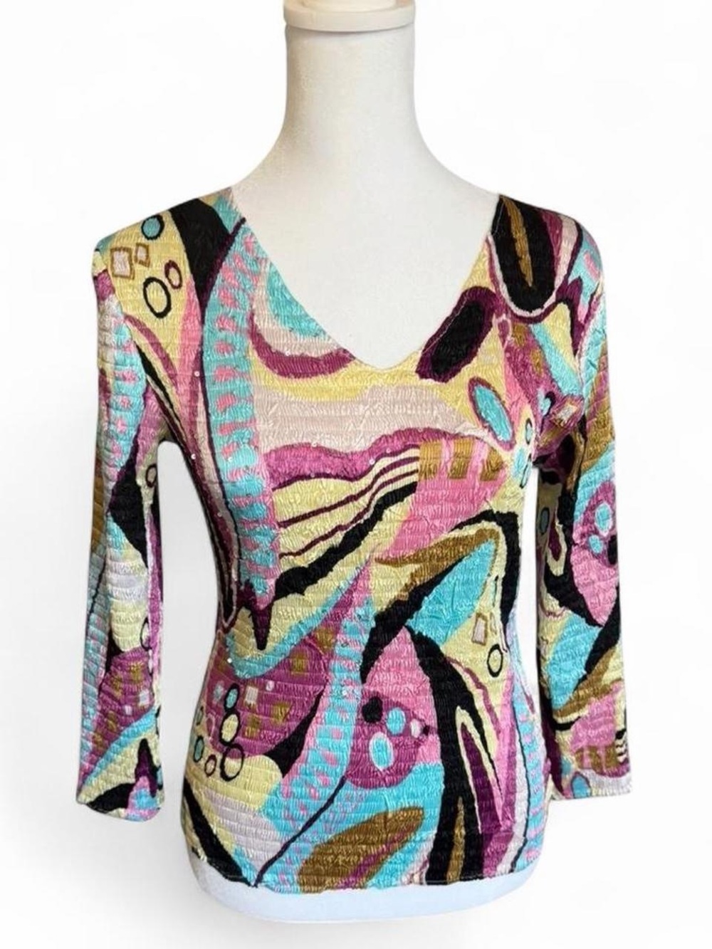 Vintage 90s Y2K Crinkled sequin multicolored top with a unique pattern